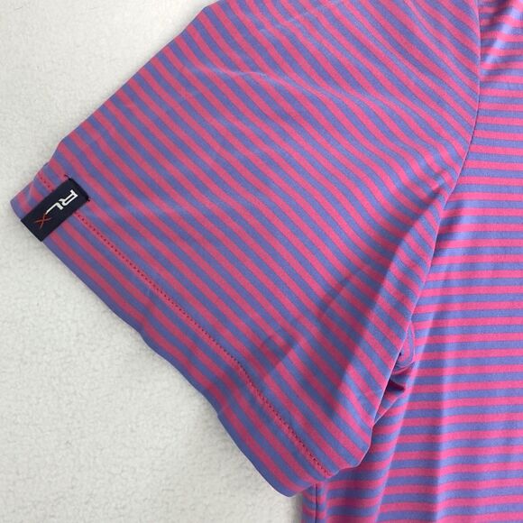 RLX Ralph Lauren Golf Polo Mens Large Striped Pink Blue Performance Shirt Logo - Picture 5 of 9
